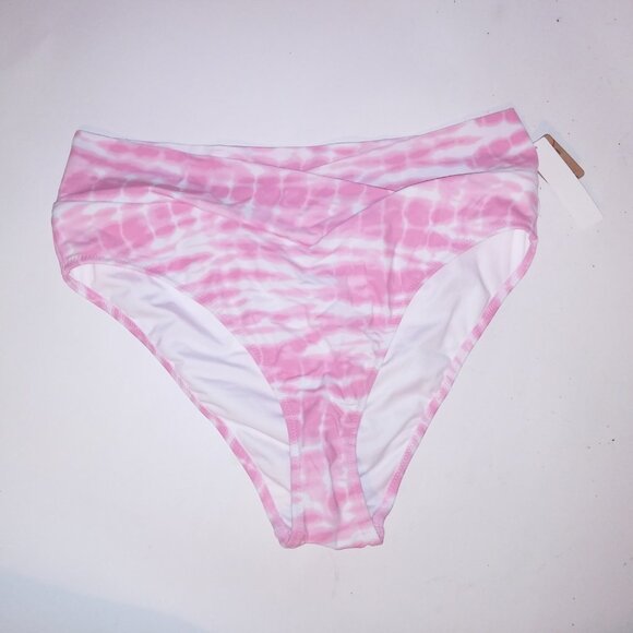 Victoria Secret PINK Swim Bikini Bottom XL Pink White Crossover Cheeky Tie Die N - Picture 1 of 5